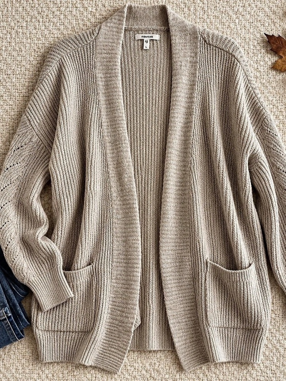 Maurice’s Oatmeal Open-Front Knit Cardigan | Size L